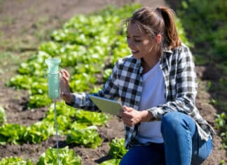 Comment utiliser un pluviomètre pour étudier les précipitations ? jeune femme qui étudie un pluviomètre
